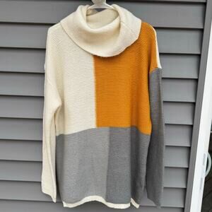 Cyrus size XL Cozy Colorblock Foldover Cowl Neck Turtleneck Long Body Sweater